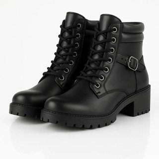 Bota Feminina Coturno Couro Eco Estilo Montaria Salto Preto