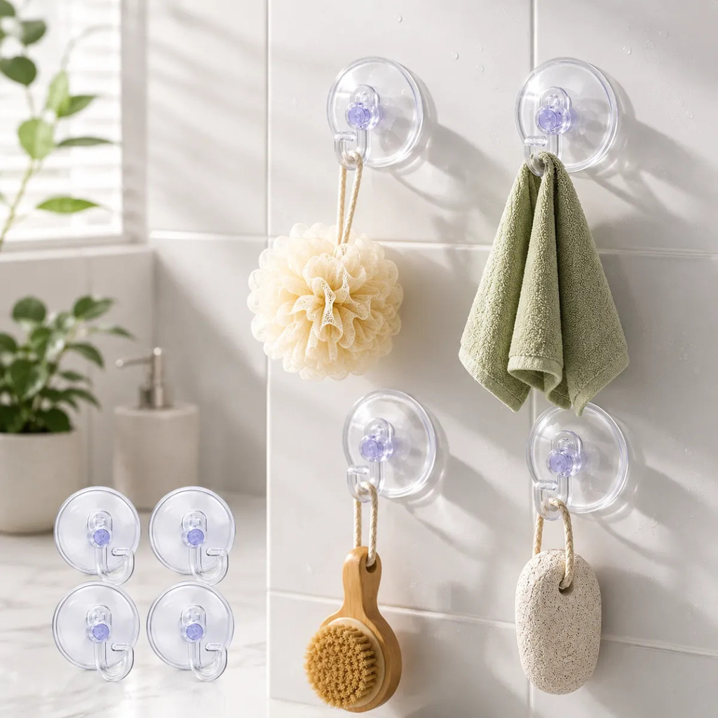 Gancho Com Ventosa Plástico Transparente Kit 4 Unidades