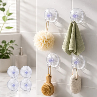 Gancho Com Ventosa Plástico Transparente Kit 4 Unidades