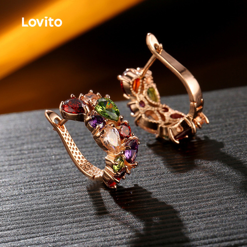 (New Arrival) Lovito Brincos Elegantes Com Pedras Preciosas De Moda Coreana Modernos Com Toque De Luxo E Dopamina ERD001BR008 · foto 2