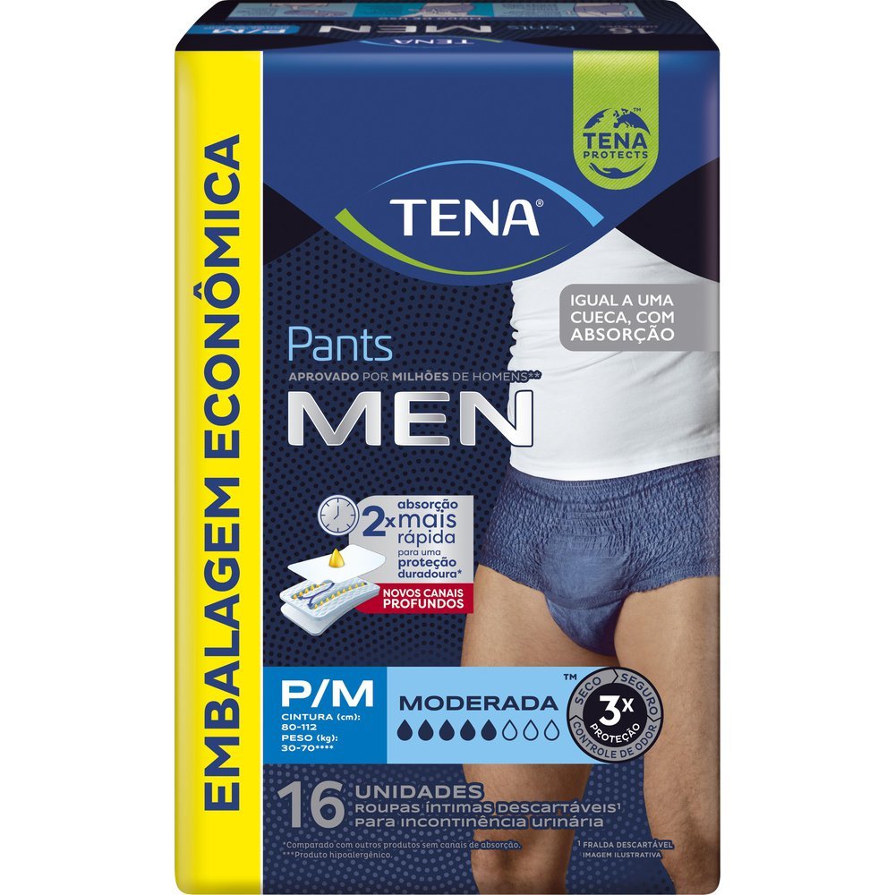 Roupa Íntima Descartável Tena Pants Men Tamanho P/M com 16 Unidades