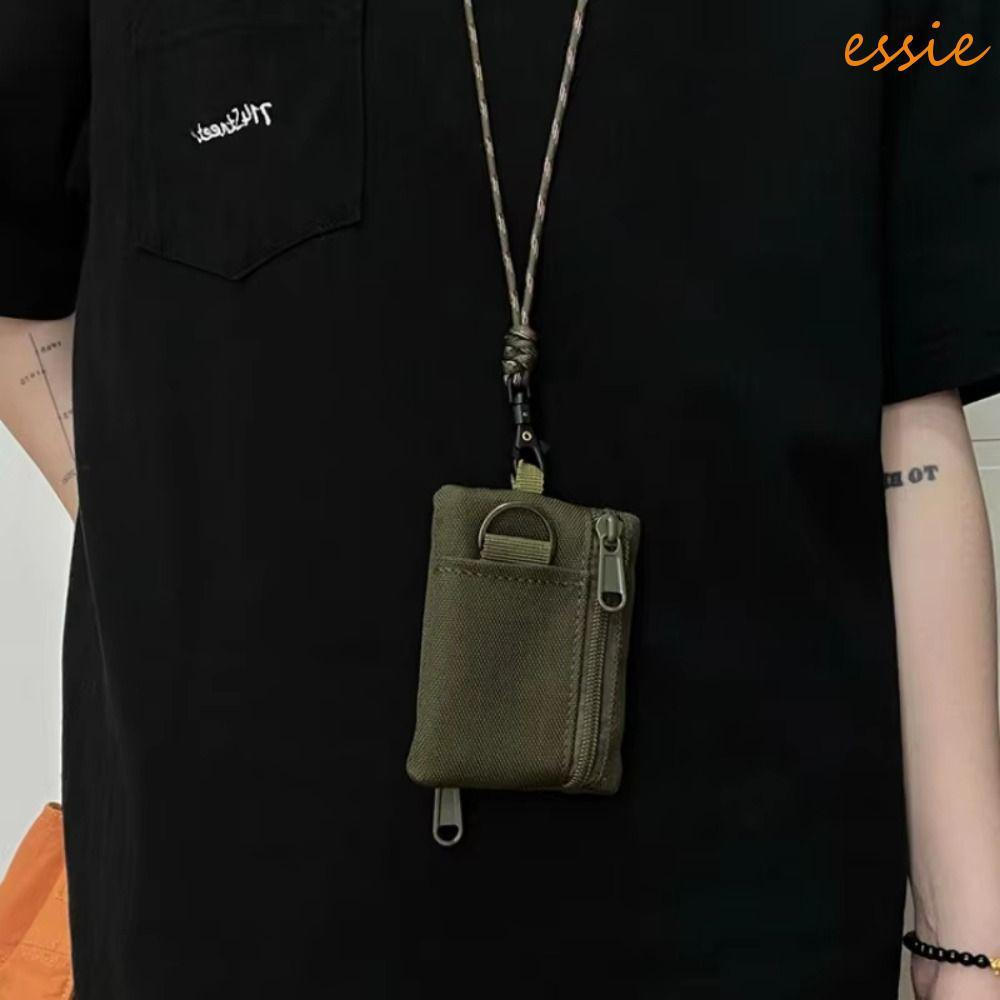 ESSIEBR Mini Carteira De Tecido Oxford , Bolsa De Moedas Pendurada No Pescoço De Nylon Com Zíper , Quadrada Cordão Porta