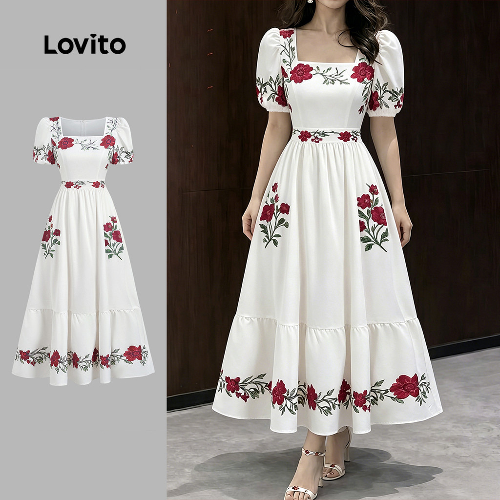 Lovito Vestido Casual com Babado No Hem e Estrutura de Linhas Zíper Vestido Feminino DRBR37BR183