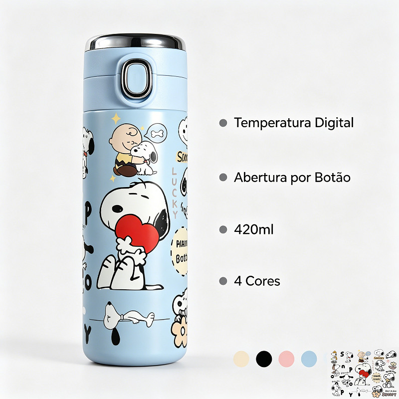 garrafa térmica de água aço inoxidável 500ml com Display Digital e Tampa com Trava Cute Colagem do Snoopy