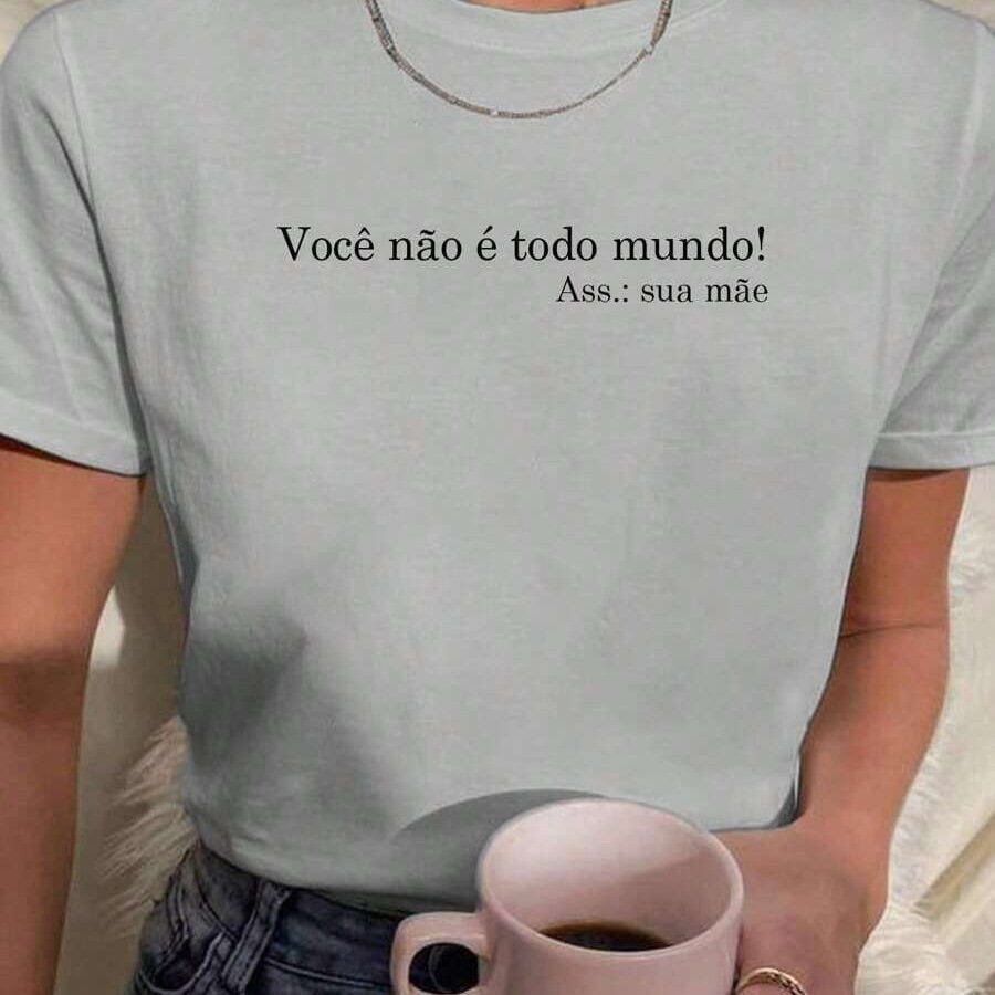 Camisa Feminina Divertida Verão Confortavel 100% Algodao Blusinha De Manga Curta Básica Diversas Cores