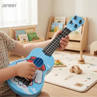 Jnfmmy Guitarra de desenho animado infantil, brinquedo de ukulele de 4 cordas para crianças, instrumento de plástico