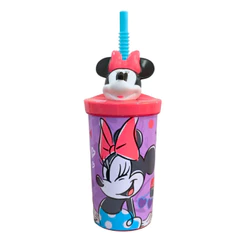 COPO COM TAMPA E CANUDO MINNIE MOUSE 3D LILÁS 360ML DISNEY