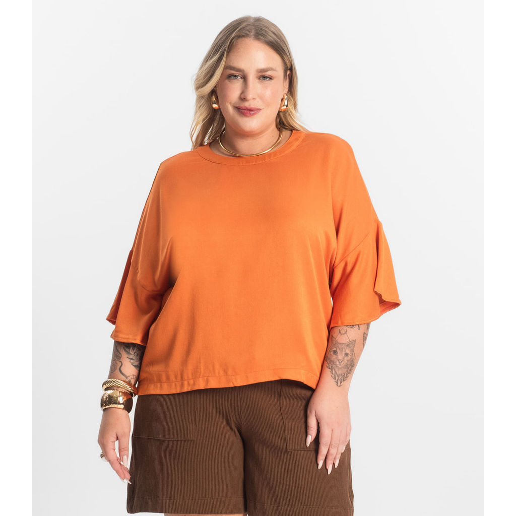 Blusa Feminina Manga Ampla Secret Glam Laranja