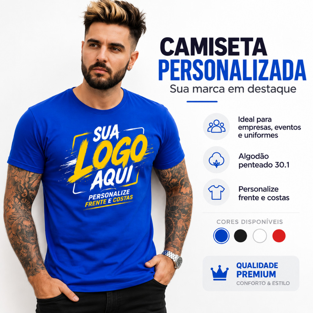 Camiseta Personalizada Logo Empresa Uniforme Festa Trabalho Estampada Conforto Qualidade Premium