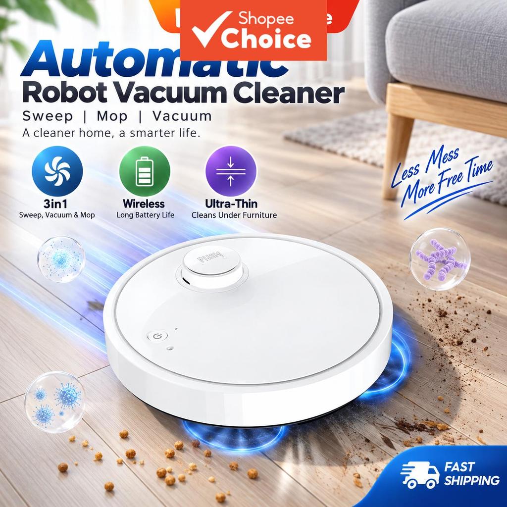 Robô Aspirador Automático 3 em 1, Sem Fio, Inteligente, Varre e Aspira a Seco e a Úmido, Máquina de Limpeza Ultra-Leve,