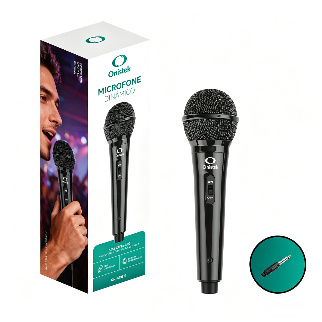 Microfone Profissional Dinâmico P2 3,5mm Som HD Conexão com Fio 3M Caixa de Som para Karaokê Eventos e Igrejas