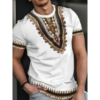 Moda na moda estilo retro impresso camiseta branca-Casual retro masculino em torno do pescoço mangas curtas, Design impr