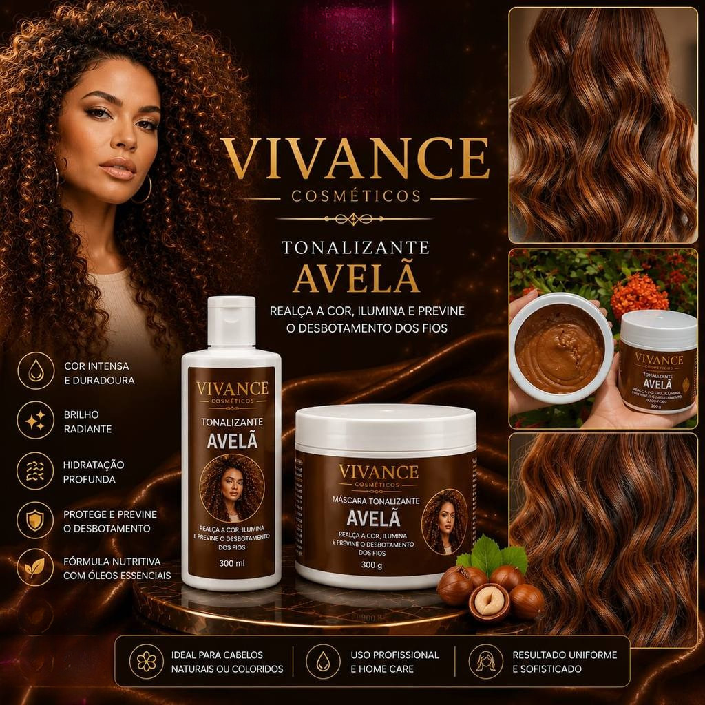 Kit Shampoo e Máscara Tonalizante Avelã Acobreado Chocolate Morena Iluminada - S/ Amônia 2x300ml