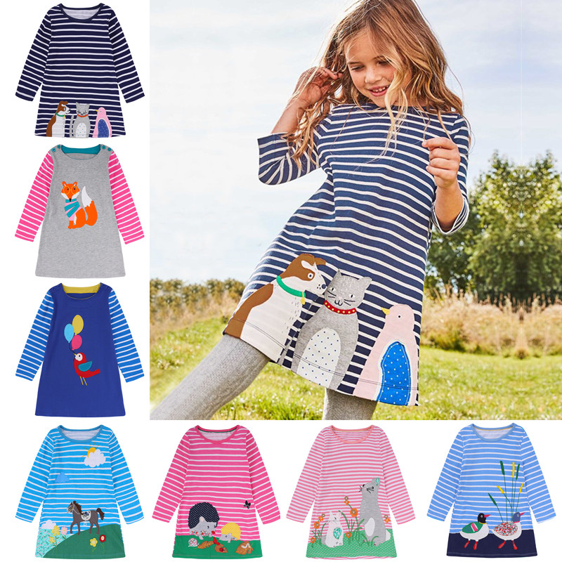 Saia infantil de desenho animado comércio exterior roupas infantis meninas vestido camiseta de manga comprida vestido de
