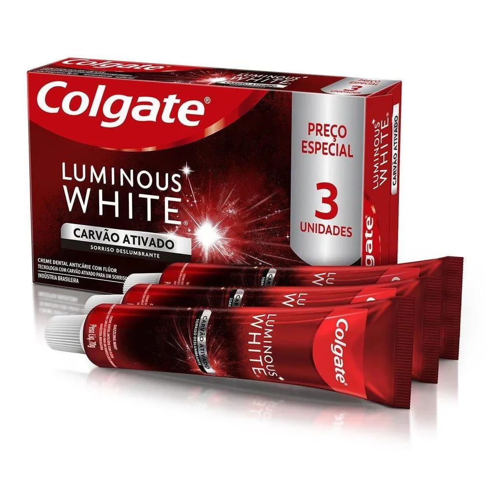 Kit 3 Pastas de Dente Colgate Carvão Ativado Luminous White 70g · foto 2
