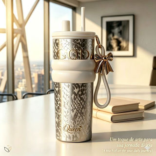 Copo Isolado Queen Aurora De 710ml Feminino , Interior Com Revestimento Cerâmico , Caneca Térmica De Viagem Inodora Canu