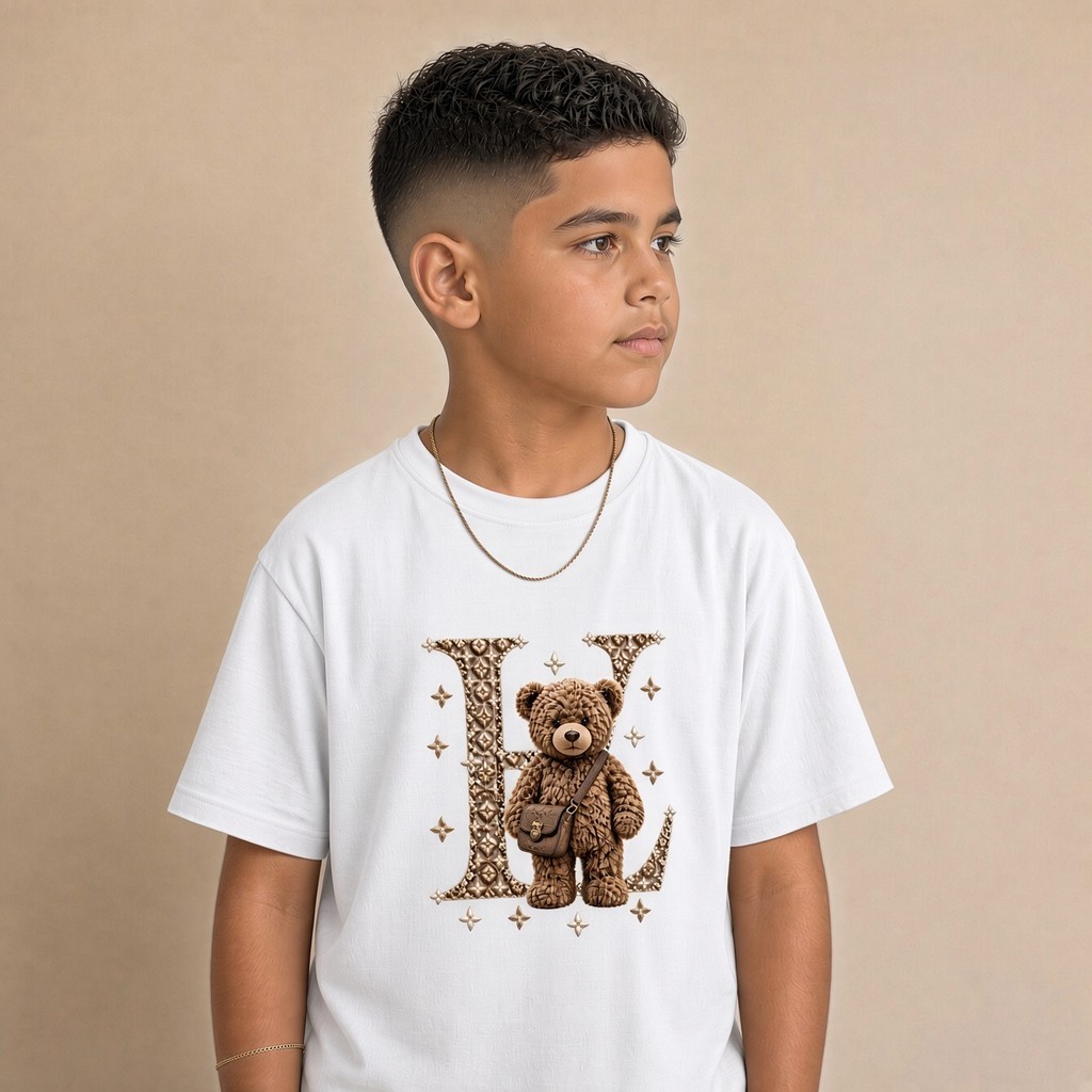 Camiseta Infantil e Jovem Estampada Urso H 100% Algodão Premium Criança Personalizada Unissex Blusa Camisa Jovem