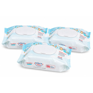 Kit 3 Pacotes de Toalhas Umedecidas Infância Feliz 150 folhas 98% Água - Vegana Lenço Umedecido