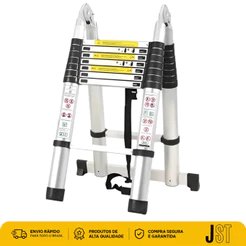 Escada Telescópica Inox Dupla JST 16 Degraus 5m ETI500D Multifuncional