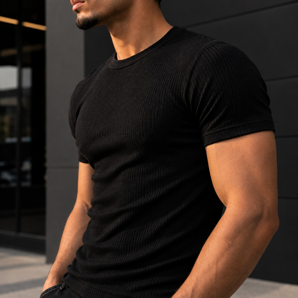 Camiseta Americana Masculina Canelada Americana Gringa Blusa Masculina Slim Justa
