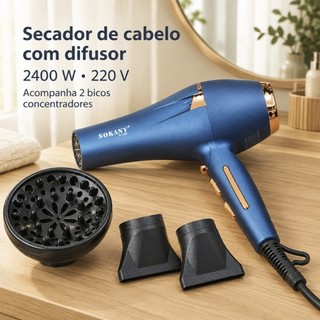 Secador de Cabelo para Cabelo Cacheado com Difusor 2400W 220V 2 Temperaturas 2 Velocidades e Ar Frio