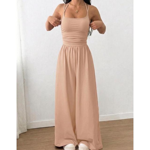Macacão Casual Feminino Alça Dupla Modelagem Pantalona Soltinho Perna Longa Elegante