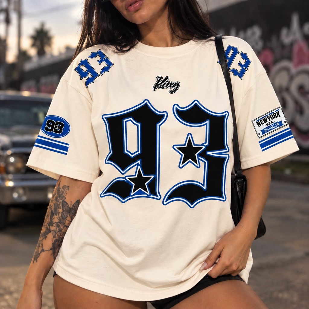 Camiseta Feminina New York King 93 Camisa Estilo Jersey  Algodão Premium College Futebol Americano Hockey
