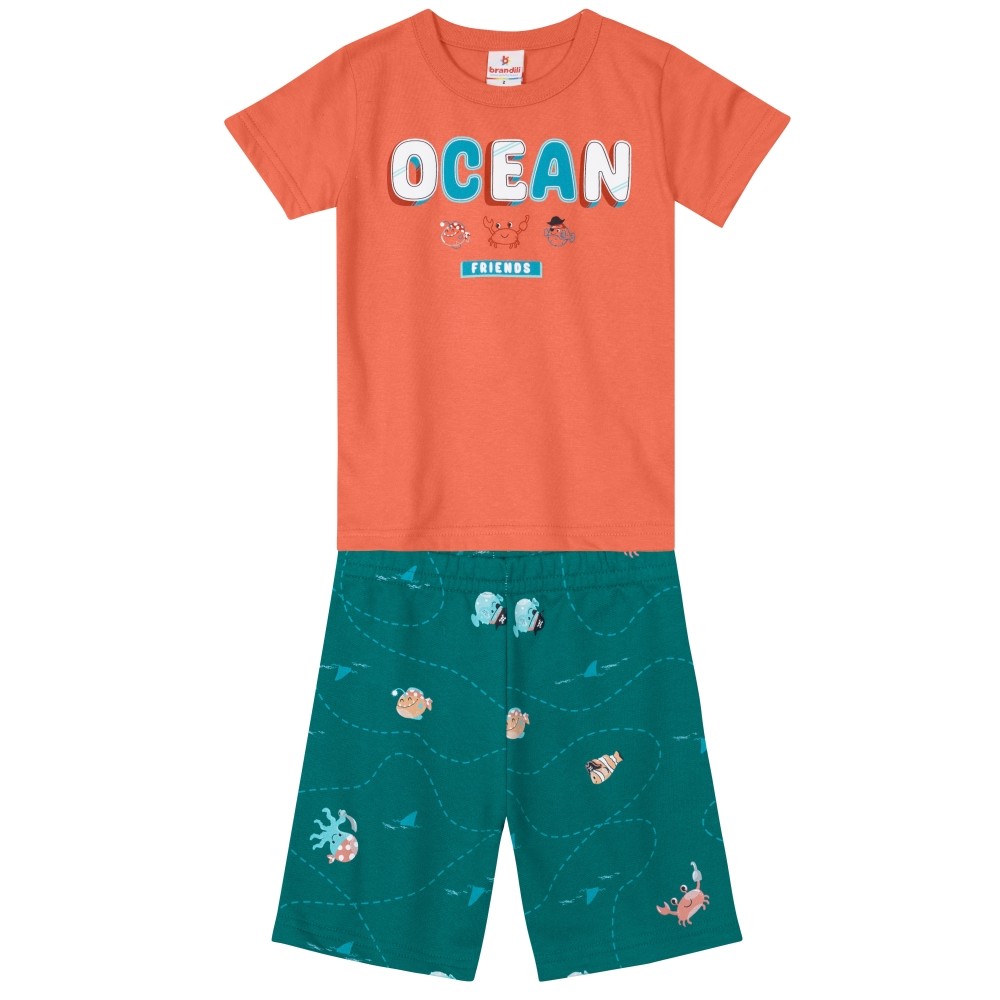 Conjunto Infantil Masculino de Camiseta Meia Malha e Bermuda Moletinho Brandili (CONBRAMAS26007)