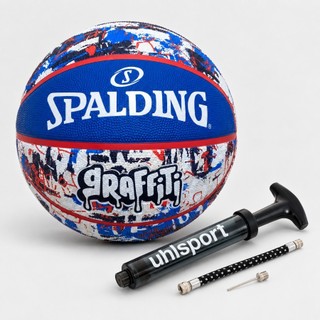 Kit com 1 Bola De Basquete Spalding Graffiti Azul + 1 Bomba de Ar