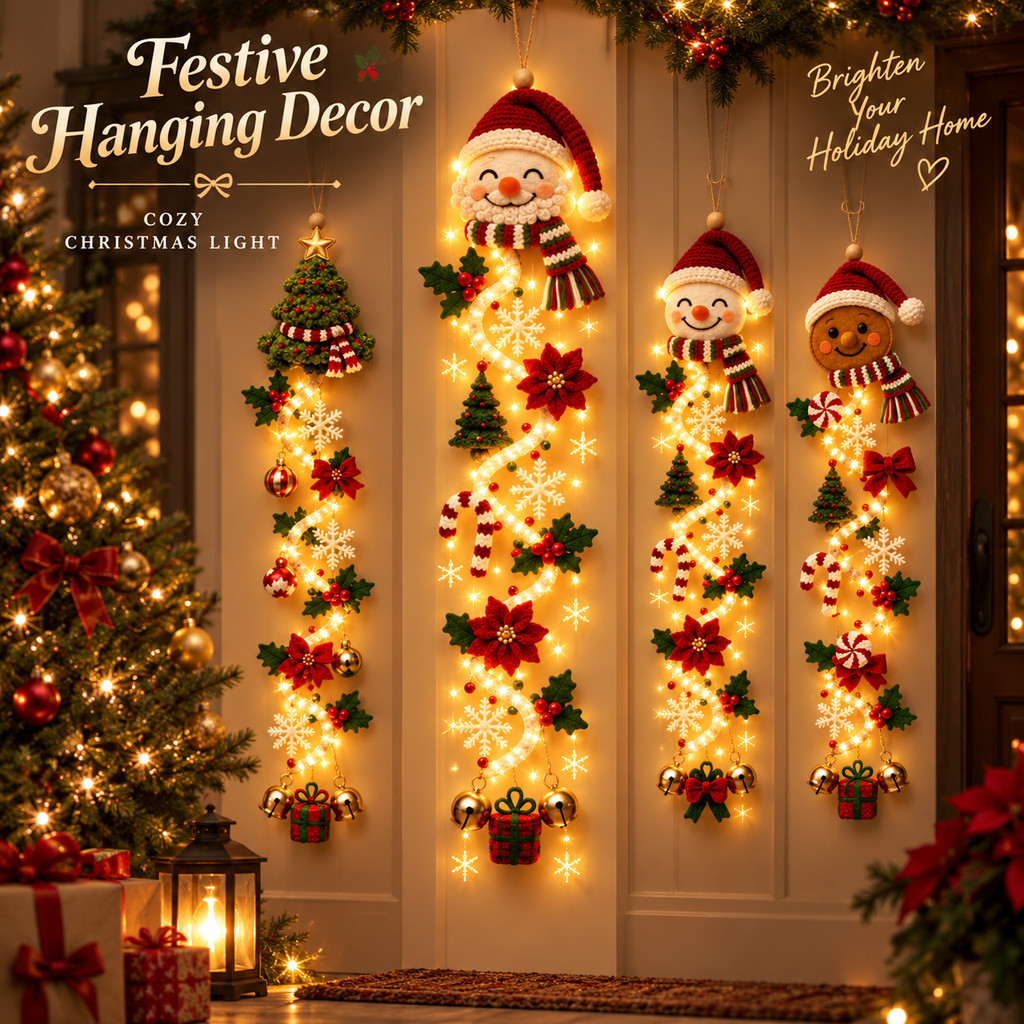 Cabide De Porta De Natal LED Iluminado Guirlanda Pendurado Ornamento Decoração De Casa De Férias Luzes Quentes
