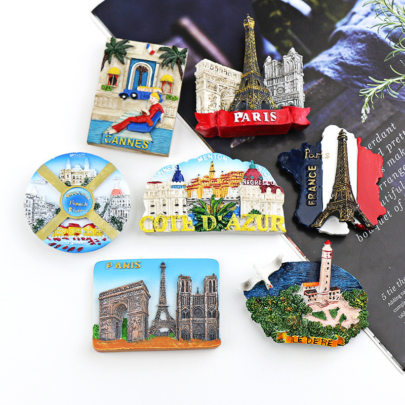 Resina frança Paris Cote d'Azur cidade viagem geladeira adesivos ímãs lembranças turísticas tridimensional presentes cri