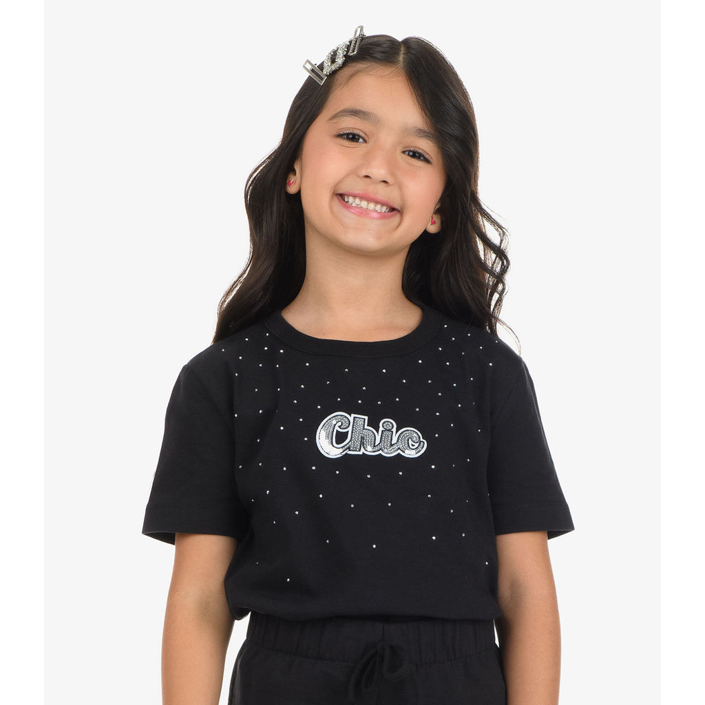 T-Shirt Feminina Meia Malha Rovi Kids Preto