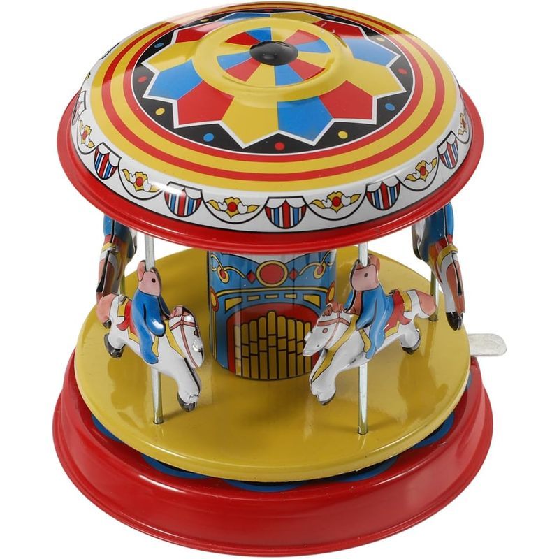 STOBOK 1Pc Tin Retro Merry-Go-Round Wind Up Toy , Carrossel De Relógio Vintage Para Crianças Brincarem , Decoração De Ca