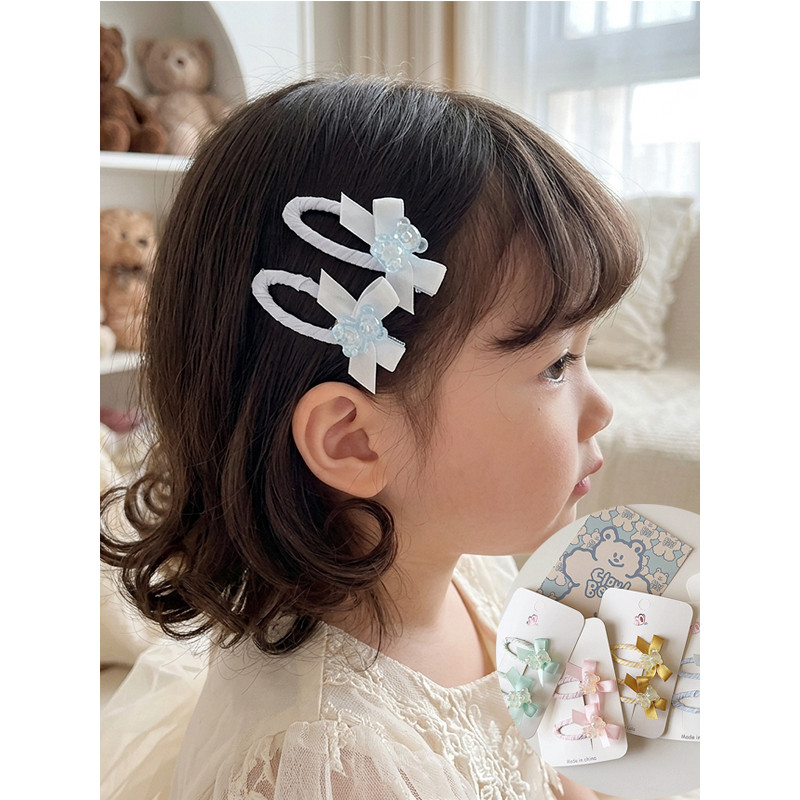 Novo dos desenhos animados bonito urso Bowknot crianças bebê menina doce cor listrado BB clipe lateral acessórios para o
