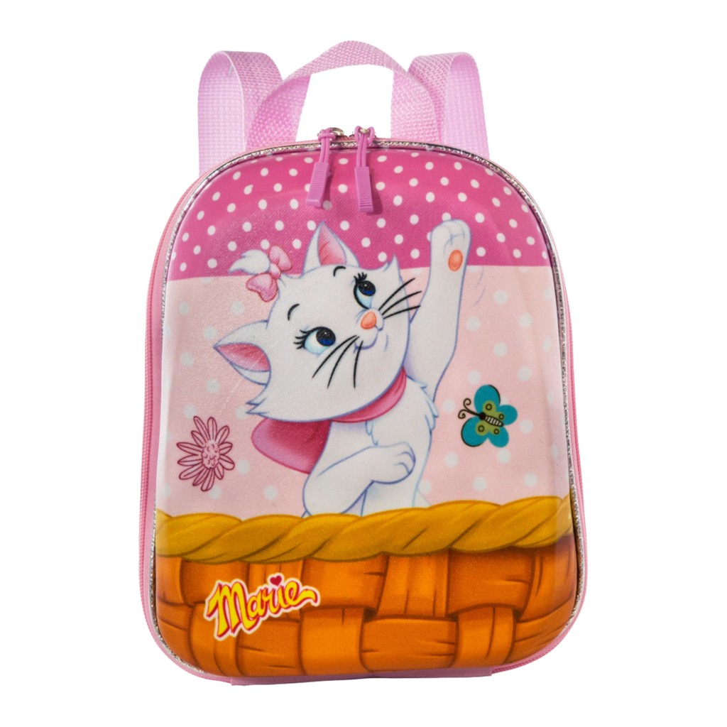Mochila Infantil Gatinha Marie Diplomata Rosa Compacta com Alças Acolchoadas Tamanho P