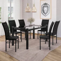 Conjunto Sala de Jantar Mesa Tampo de Vidro 80CMX160CM 6 Cadeiras Ivete Espresso Móveis Preto 160