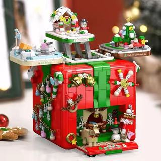 Caixa de órgão de natal papai noel árvore de natal gama completa de blocos de construção presentes do feriado crianças b