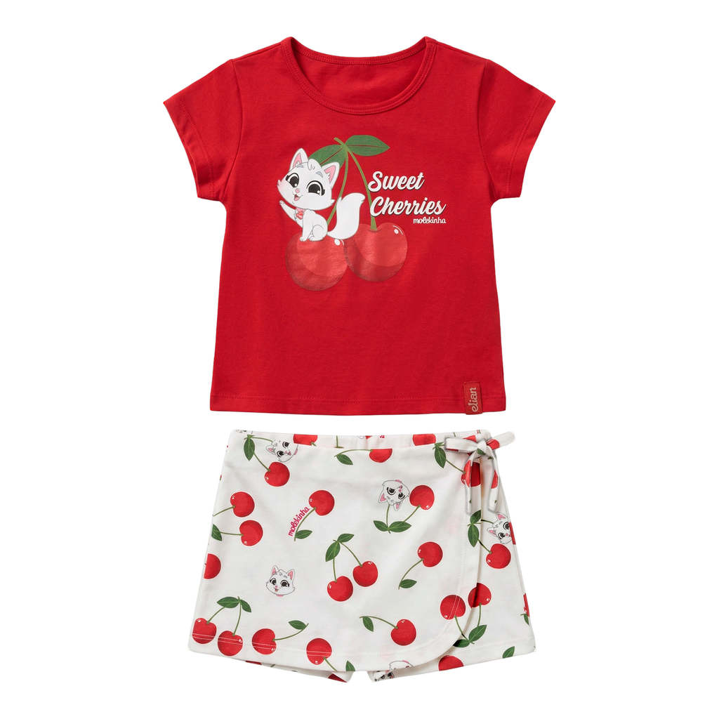 Conjunto Infantil Menina Fofinha Cerejas Elian Vermelho — imagem 2 de 2