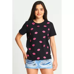 Camiseta Feminina Belle Glamour Beijinhos Planet Girls Preto
