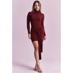 Vestido Curto Gola Alta Detalhe Nó Planet Girls Vinho