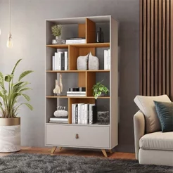 Estante de Livros 91CMX179CM Armário Multiuso 1 Gaveta Giga Office Branco Off White/Cinamomo Off White/Cinamomo