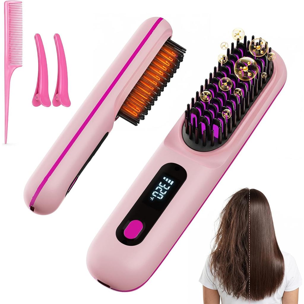 E3TK 2026 Escova Alisadora Sem Fio Aprimorada, Escova Alisadora de Cabelo Go Brush Pro, Aquecimento Rápido MCH, 3 Config