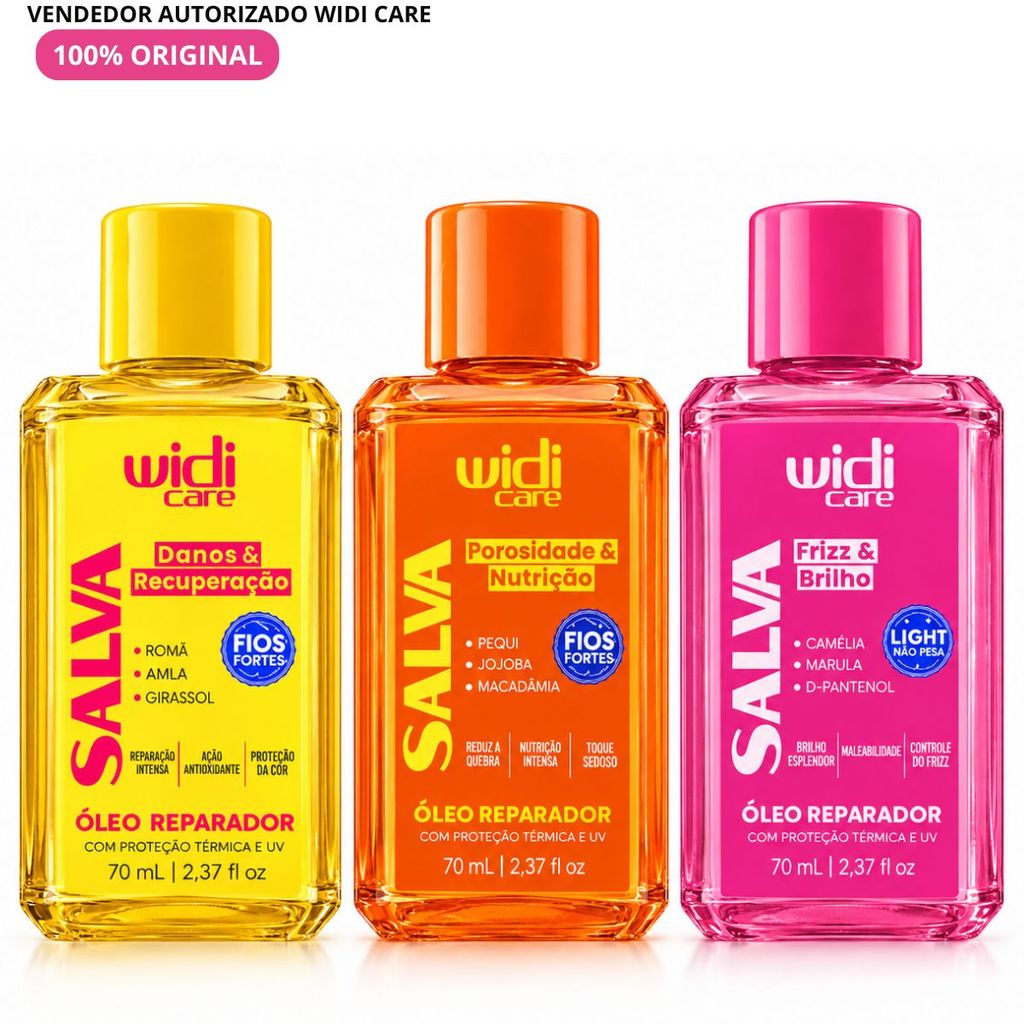 Óleo Reparador Widi Care Salva 70ml – Escolha o Seu: Danos e Recuperação, Porosidade e Nutrição ou Frizz e Brilho