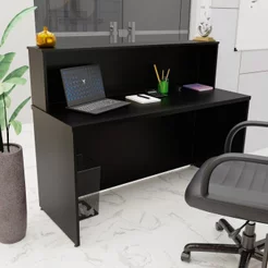 Balcão Atendimento Recepção Consultório 140x60cm Preto Preto