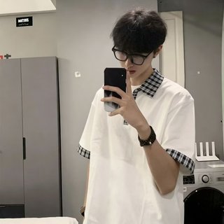 Camisa POLO de verão masculina de manga curta camiseta lapela gola High-End cor sólida comércio exterior magro @-