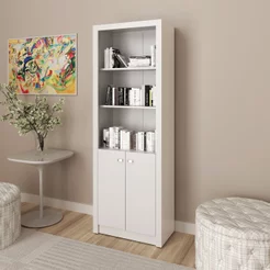 Armário Alto para Escritório 171,5x60cm com 2 Portas e 5 Prateleiras ME4110 Branco Branco