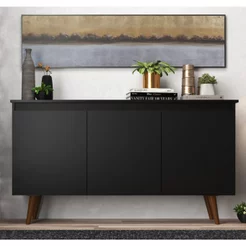 Buffet 3 Portas 136cm Retrô Elza Yescasa Preto Preto