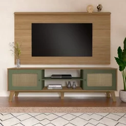 Rack com Painel para TV até 60 Polegadas MDF 180CMX153CM Universal Memphis Espresso Móveis Marrom Carvalho/Menta