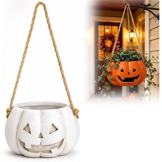 Vaso de abóbora para pendurar no Halloween, vaso de abóbora para plantas com suporte para pendurar, vaso de plantas em f