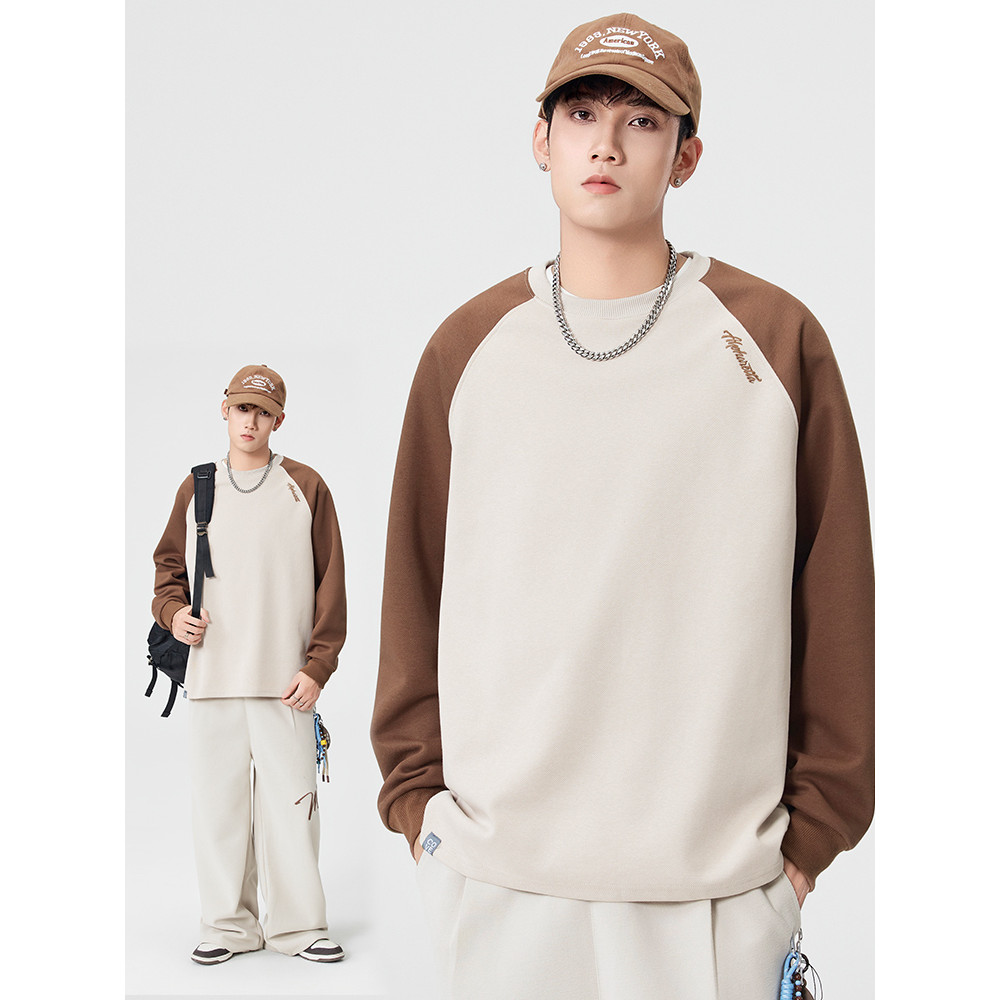 Estilo americano contraste cor manga comprida camiseta masculina primavera outono 2025 novo estilo estilo americano rufi